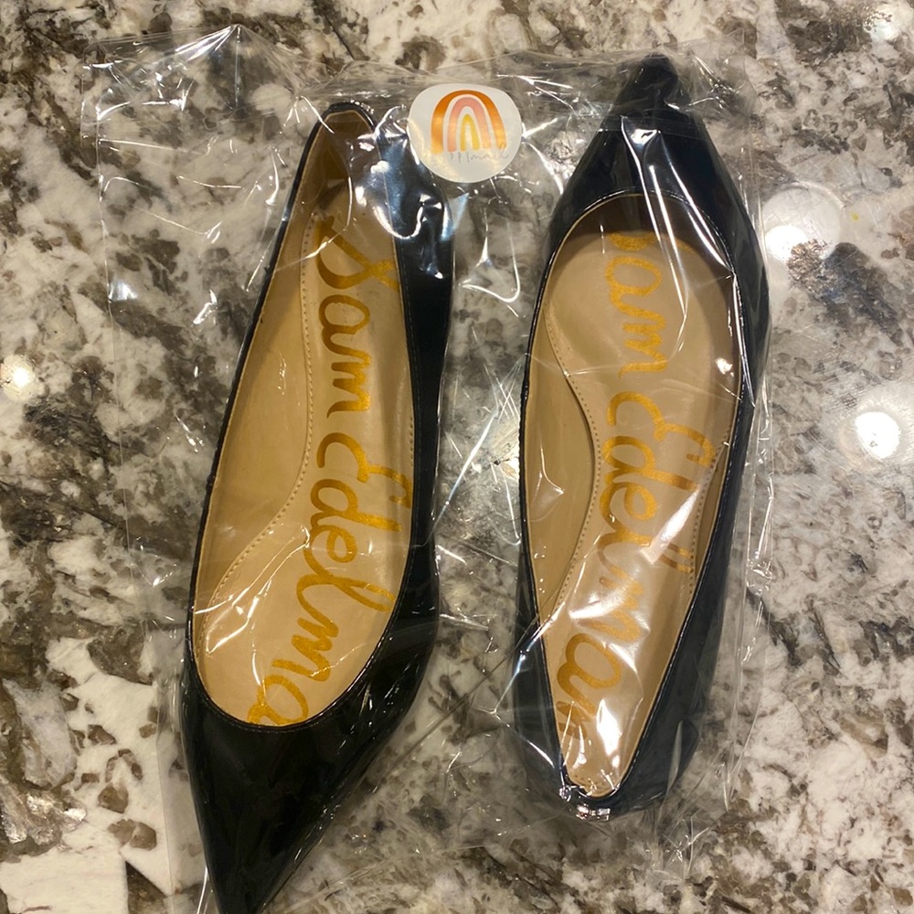Sam Edelman Sally Pointed Toe Black Patent Skimmer Flat Size 7.5 Leather Slip On